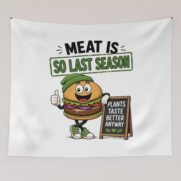 Item preview, Meat Is So Last Season Funny Vegan Burger Plant Based Design. designed and sold by The-T-In-Retro.