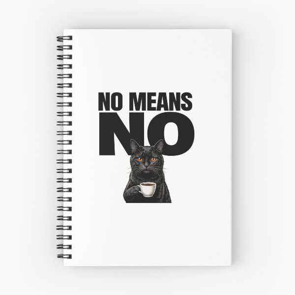 Item preview, No Means No Funny Black Cat Drinking Coffee designed and sold by HometownCozyCo.