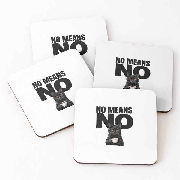 Item preview, No Means No Funny Black Cat Drinking Coffee designed and sold by HometownCozyCo.