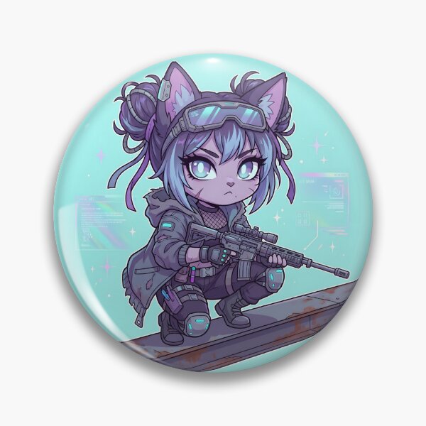 Item preview, Cyber Wasteland Tech Cat - Cyberpunk Sniper Chibi designed and sold by CaliLuminos.