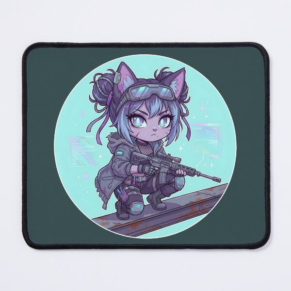 Item preview, Cyber Wasteland Tech Cat - Cyberpunk Sniper Chibi designed and sold by CaliLuminos.