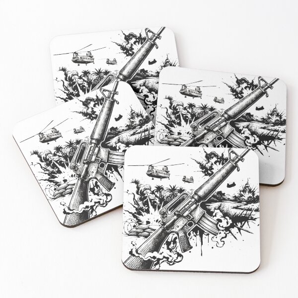 Item preview, military m16 warfare army helicopter black and white illustration designed and sold by dejco.art.