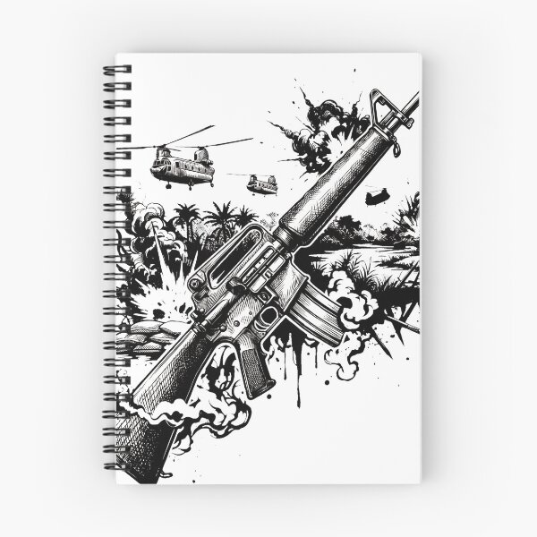 Item preview, military m16 warfare army helicopter black and white illustration designed and sold by dejco.art.