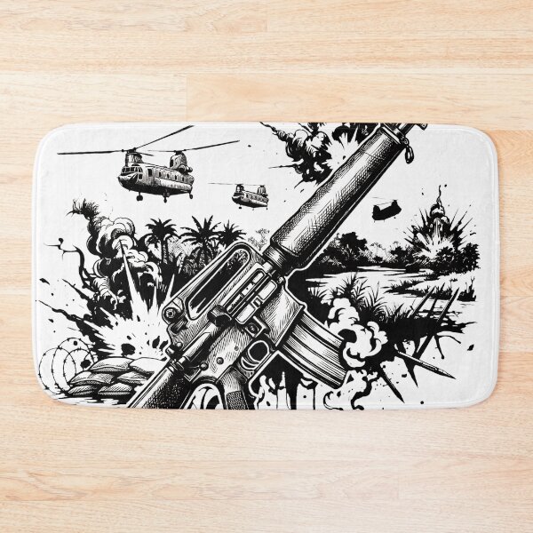 Item preview, military m16 warfare army helicopter black and white illustration designed and sold by dejco.art.