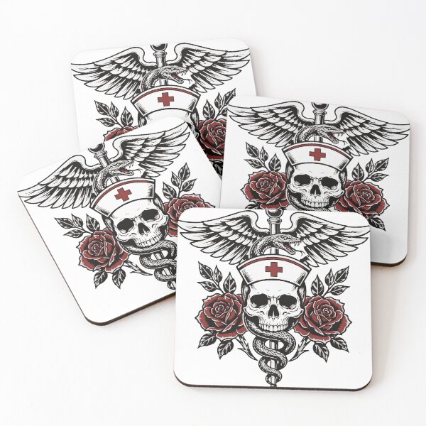 Item preview, Nurse Skull and Roses - Gothic Medical Caduceus Design designed and sold by medicalkinoko.