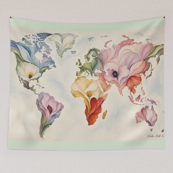 Item preview, Floral World Map – Botanical Journey designed and sold by LuluLeb.