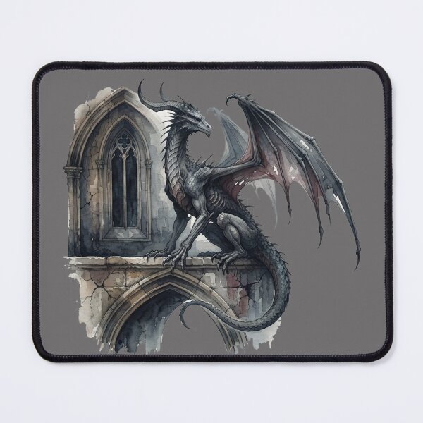 Item preview, Gothic Wyvern on Cathedral Arch - Dark Fantasy Watercolor designed and sold by GrabaHuk.