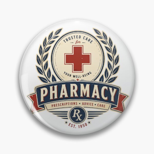 Item preview, Trusted Care Pharmacy - Vintage Medical Emblem Badge Design designed and sold by medicalkinoko.