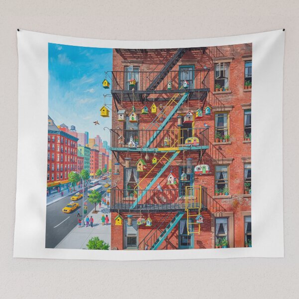 Item preview, City Fire Escapes With Bird Houses Feeders designed and sold by Home Decor Art.