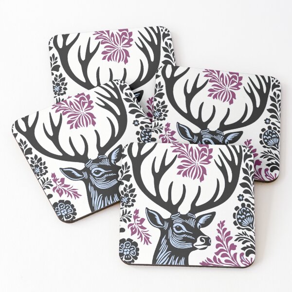Item preview, Majestic Stag Linocut Floral Folk Art Deer Illustration designed and sold by LYAN-STORE.