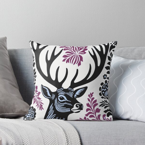 Item preview, Majestic Stag Linocut Floral Folk Art Deer Illustration designed and sold by LYAN-STORE.