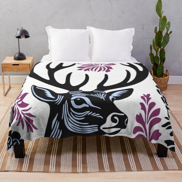 Item preview, Majestic Stag Linocut Floral Folk Art Deer Illustration designed and sold by LYAN-STORE.