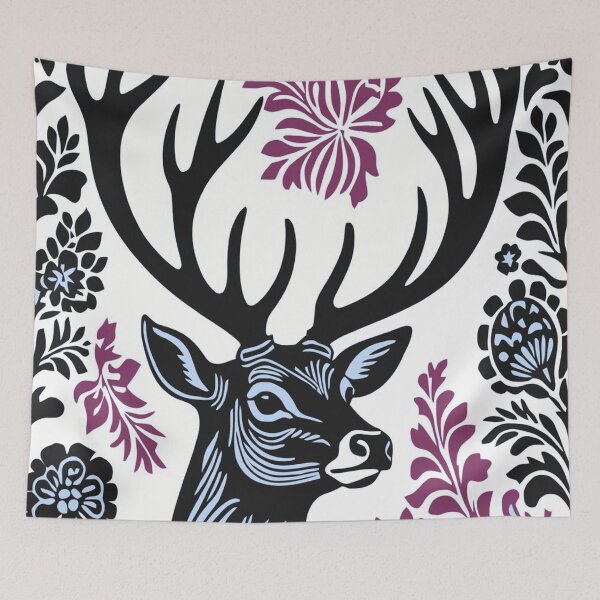 Item preview, Majestic Stag Linocut Floral Folk Art Deer Illustration designed and sold by LYAN-STORE.