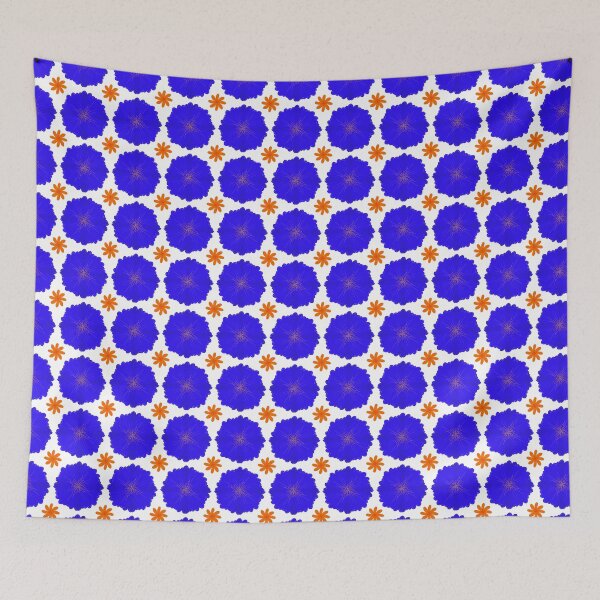 Item preview, Seamless Floral Pattern with Blue and Orange Flowers on White Background designed and sold by AjjimaJKM.