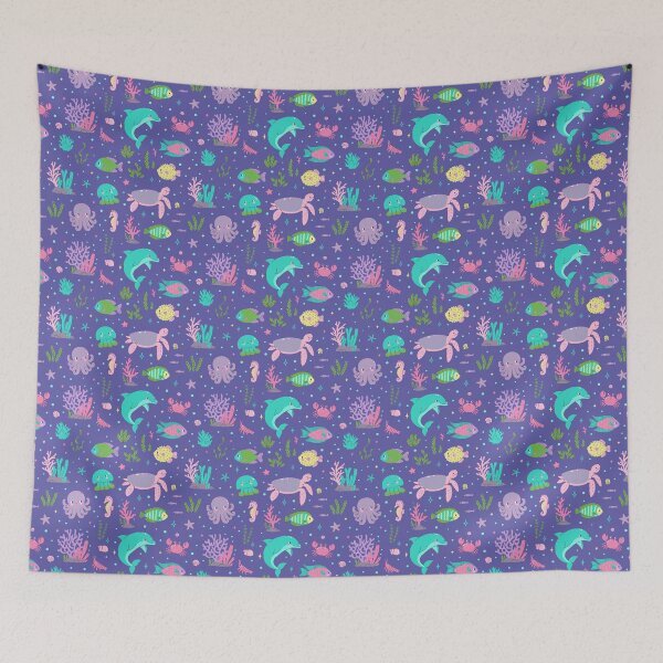 Item preview, pattern with cute underwater creatures designed and sold by burbura.