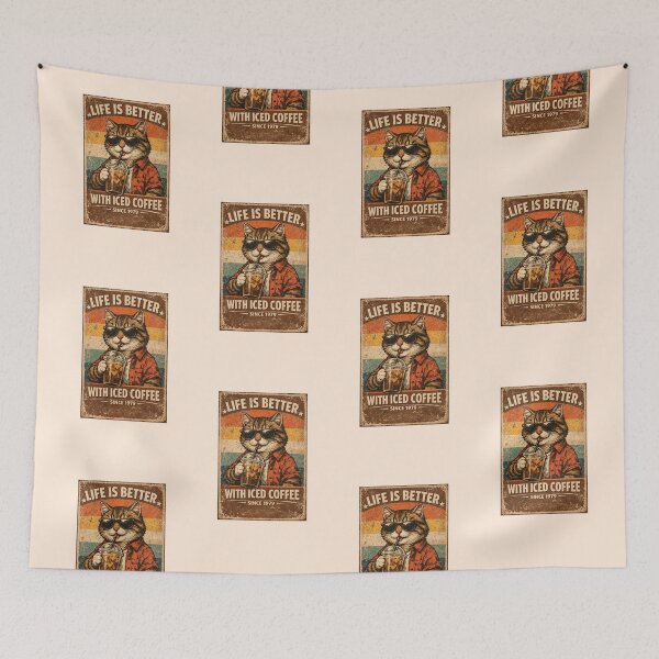 Item preview, Vintage Iced Coffee Cat Metal Sign Life Is Better With Coffee Art designed and sold by CreativeArtistL.
