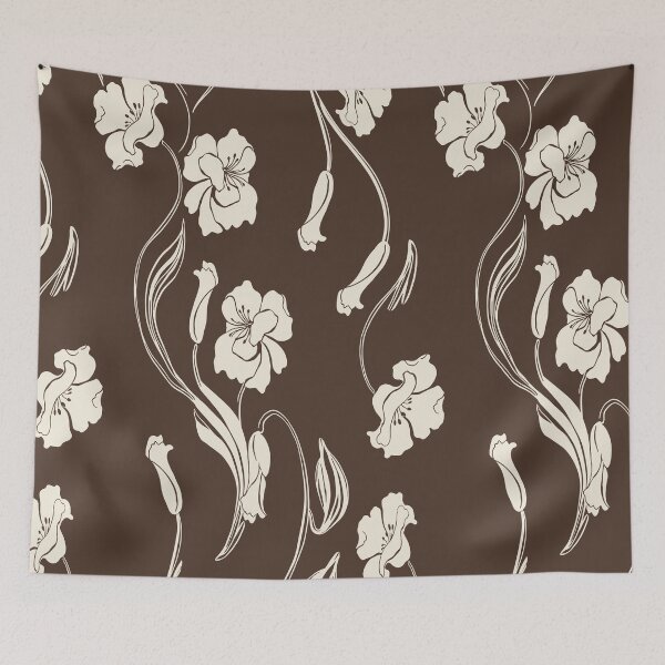 Item preview, Chocolate Brown Minimalist Floral Vine Pattern designed and sold by Aniko Tulipan.