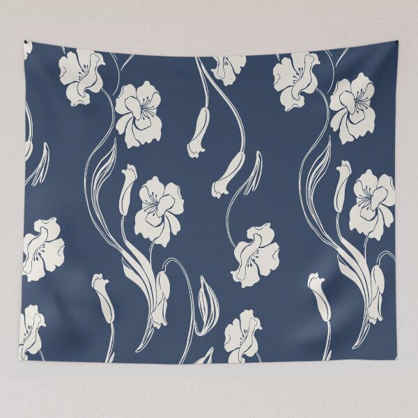 Item preview, Navy Blue Minimalist Floral Vine Pattern designed and sold by Aniko Tulipan.