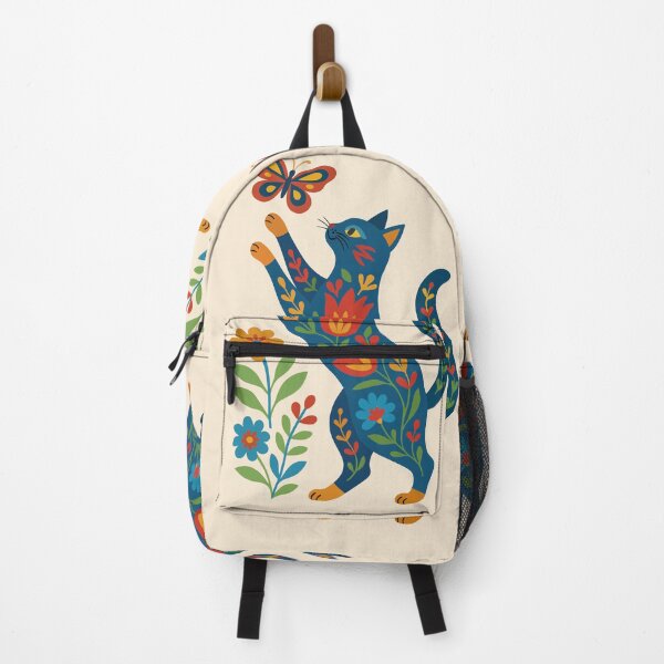 Item preview, Whimsical Floral Cat & Butterfly – Folk Art Nordic Scandinavian Art designed and sold by ZanyPaintbrush.