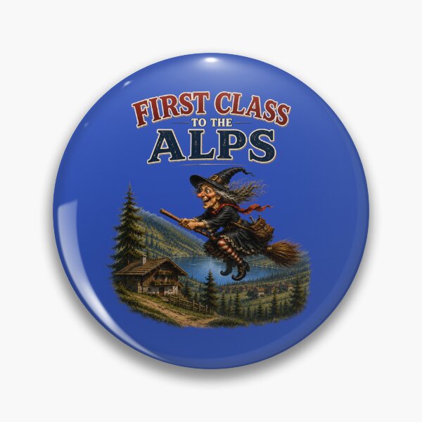 Item preview, First Class to the Alps – Funny Flying Witch Alpine Adventure designed and sold by Alpine-Ink.