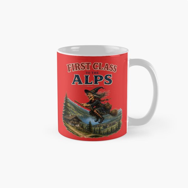 Item preview, First Class to the Alps – Funny Flying Witch Alpine Adventure designed and sold by Alpine-Ink.