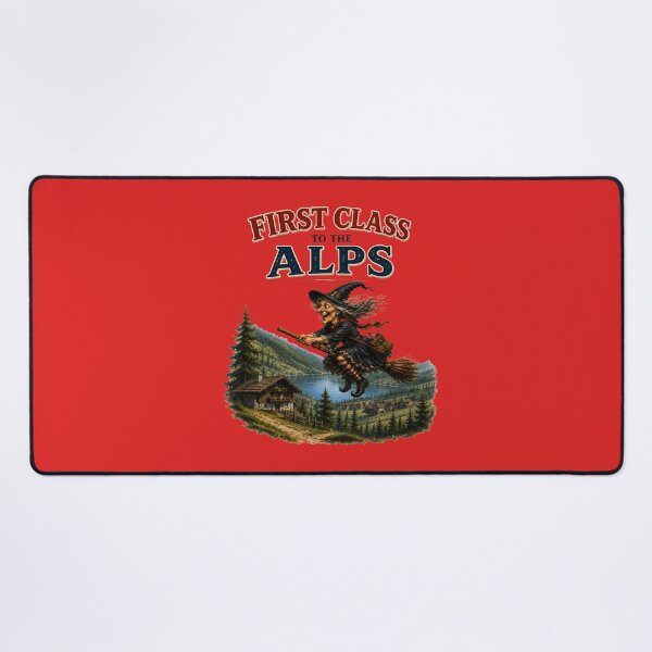 Item preview, First Class to the Alps – Funny Flying Witch Alpine Adventure designed and sold by Alpine-Ink.