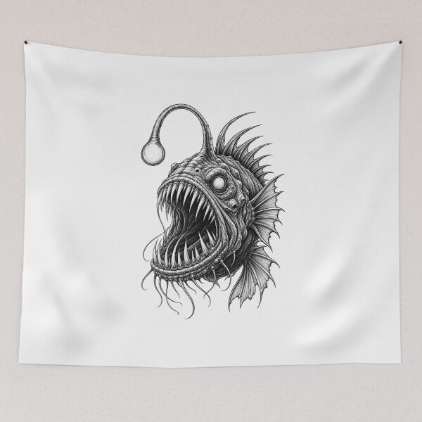 Item preview, Deep Sea Anglerfish Monster Fishing T-Shirt – Dark Ocean Predator Design for Fishermen designed and sold by Artimax-Studio.
