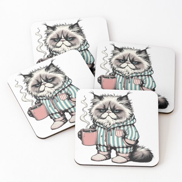 Item preview, Grumpy Cat in Cozy Winter Hoodie Drinking Coffee Cute Cat designed and sold by Aedition.
