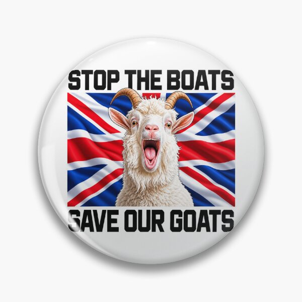 Item preview, Stop The Boats Save Our Goats Funny British Political Satire Goat Union Jack designed and sold by UrbanKangaroo.