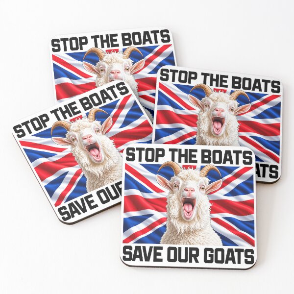 Item preview, Stop The Boats Save Our Goats Funny British Political Satire Goat Union Jack designed and sold by UrbanKangaroo.