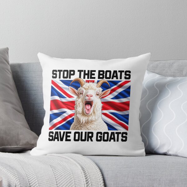 Item preview, Stop The Boats Save Our Goats Funny British Political Satire Goat Union Jack designed and sold by UrbanKangaroo.