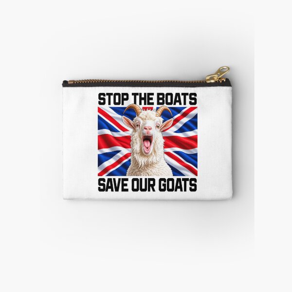 Item preview, Stop The Boats Save Our Goats Funny British Political Satire Goat Union Jack designed and sold by UrbanKangaroo.