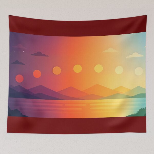 Item preview, Modern Retro Rainbow Sunset Lake – Colorful Mountain Landscape designed and sold by ZanyPaintbrush.