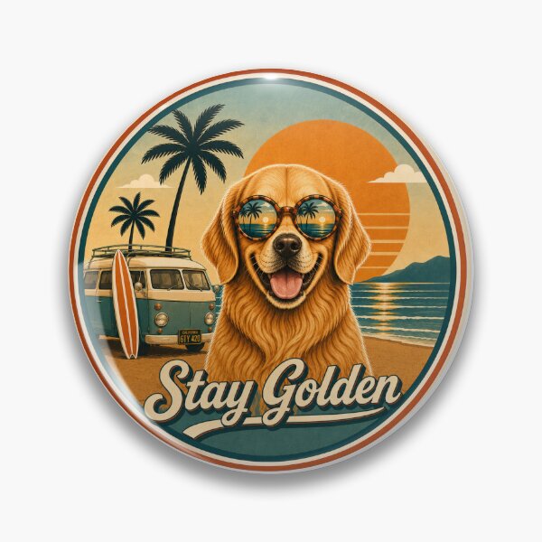 Item preview, Stay Golden | 1960s California Golden Retriever Retro Surf designed and sold by FireWildChild.