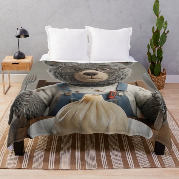 Item preview, Cute Bear Eating Khinkali Funny Foodie Art Print designed and sold by LenNo9881.