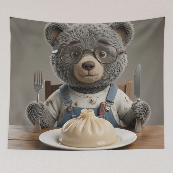 Item preview, Cute Bear Eating Khinkali Funny Foodie Art Print designed and sold by LenNo9881.