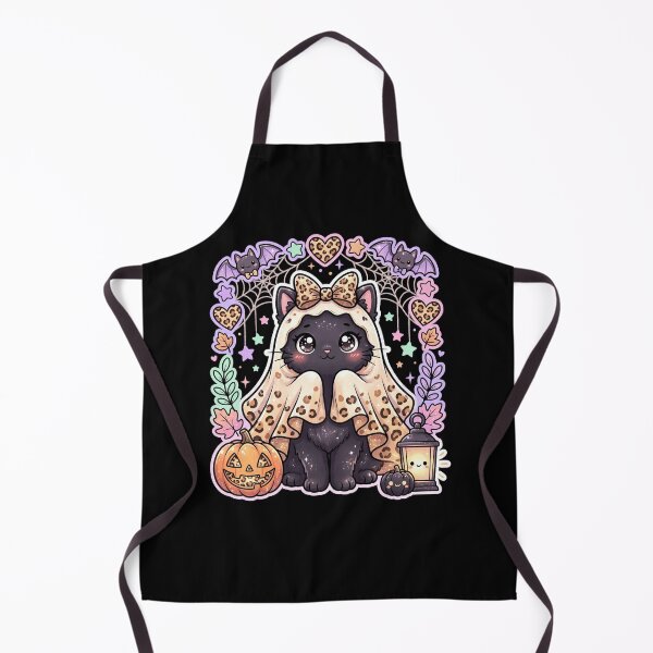 Item preview, Kawaii Halloween Black Cat in Leopard Print Ghost Costume Pastel Goth designed and sold by ArcaneArtistry.