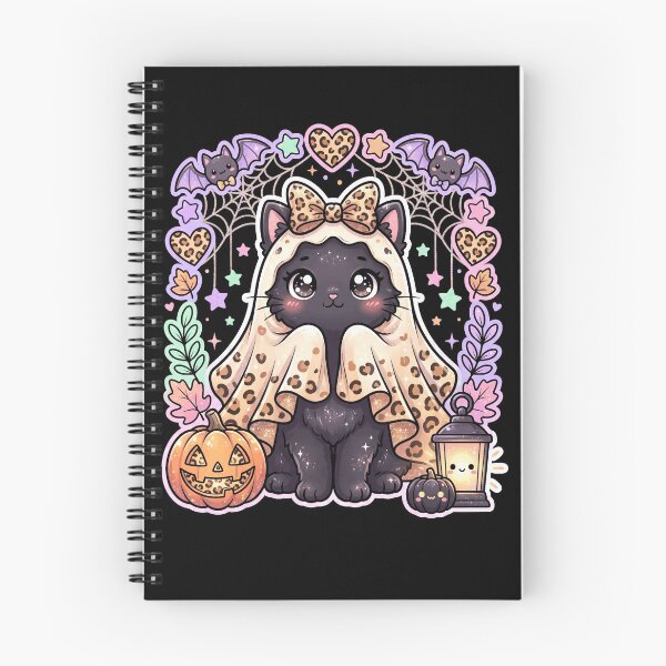 Item preview, Kawaii Halloween Black Cat in Leopard Print Ghost Costume Pastel Goth designed and sold by ArcaneArtistry.