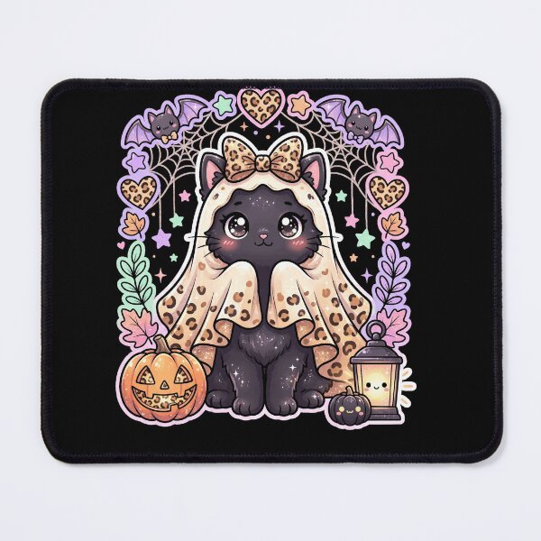 Item preview, Kawaii Halloween Black Cat in Leopard Print Ghost Costume Pastel Goth designed and sold by ArcaneArtistry.