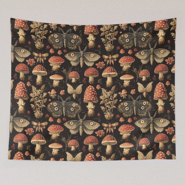Item preview, Vintage Moth Mushroom Fern Botanical Pattern by Moose Disco designed and sold by MooseDisco.