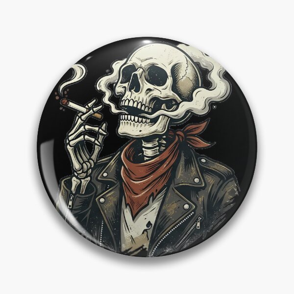 Item preview, Biker Skull Smoking Cigarette Leather Jacket Bandana Art designed and sold by OddySpud.apparel.