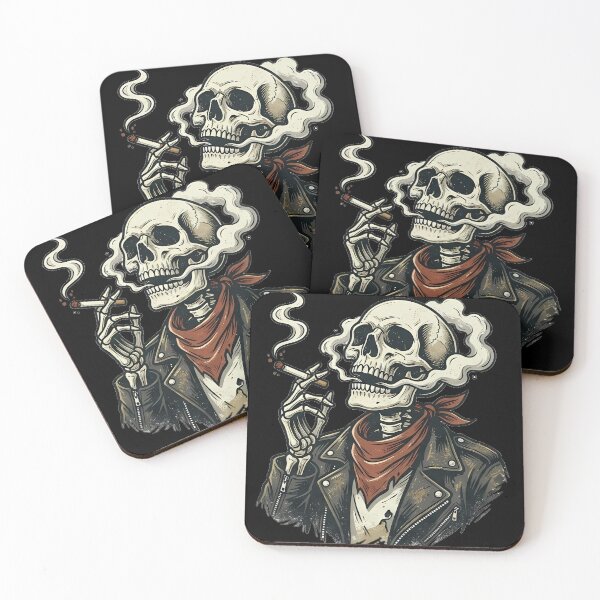 Item preview, Biker Skull Smoking Cigarette Leather Jacket Bandana Art designed and sold by OddySpud.apparel.
