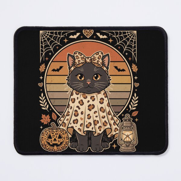 Item preview, Cute Retro Leopard Print Ghost Cat Halloween Black Cat Pumpkin designed and sold by ArcaneArtistry.