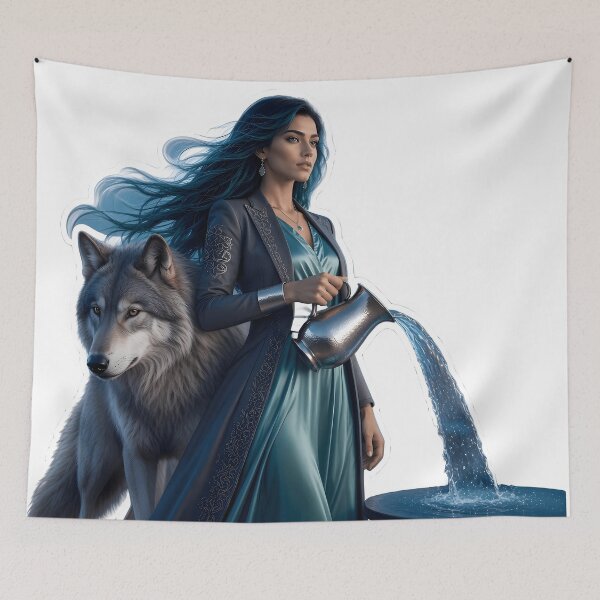 Item preview, Aquarius Woman Wolf Water Bearer designed and sold by Zodiac Celestial Art.
