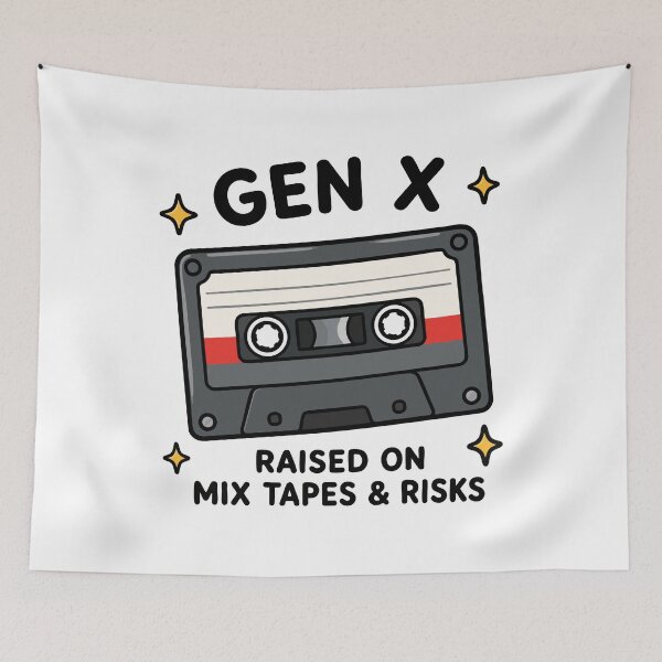 Item preview, Gen X Raised on Mixtapes & Risks Retro Cassette Tape designed and sold by VectorForge Studio.