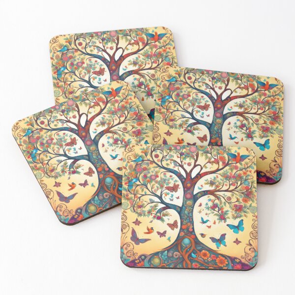 Item preview, Tree of Life Folk Art Butterfly Illustration designed and sold by pinkal.