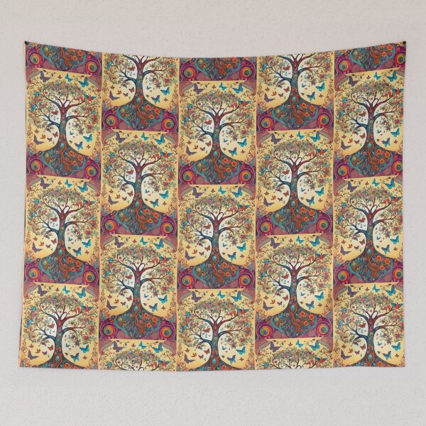 Item preview, Tree of Life Folk Art Butterfly Illustration designed and sold by pinkal.