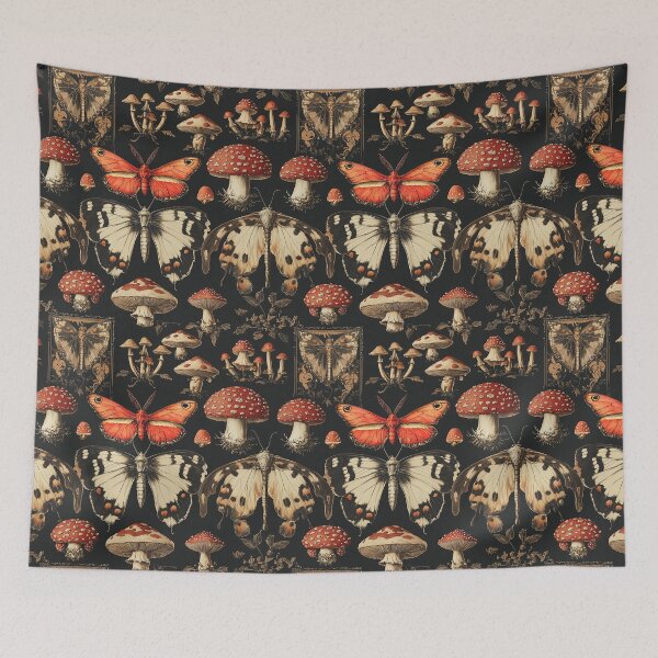 Item preview, Vintage Orange Butterfly Mushroom Botanical Pattern by Moose Disco designed and sold by MooseDisco.