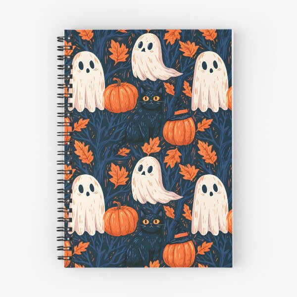 Item preview, Spooky Autumn Ghosts & Black Cat – Halloween Pattern designed and sold by KAM-KAM-STORE.