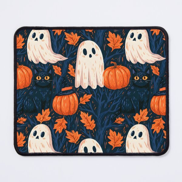Item preview, Spooky Autumn Ghosts & Black Cat – Halloween Pattern designed and sold by KAM-KAM-STORE.